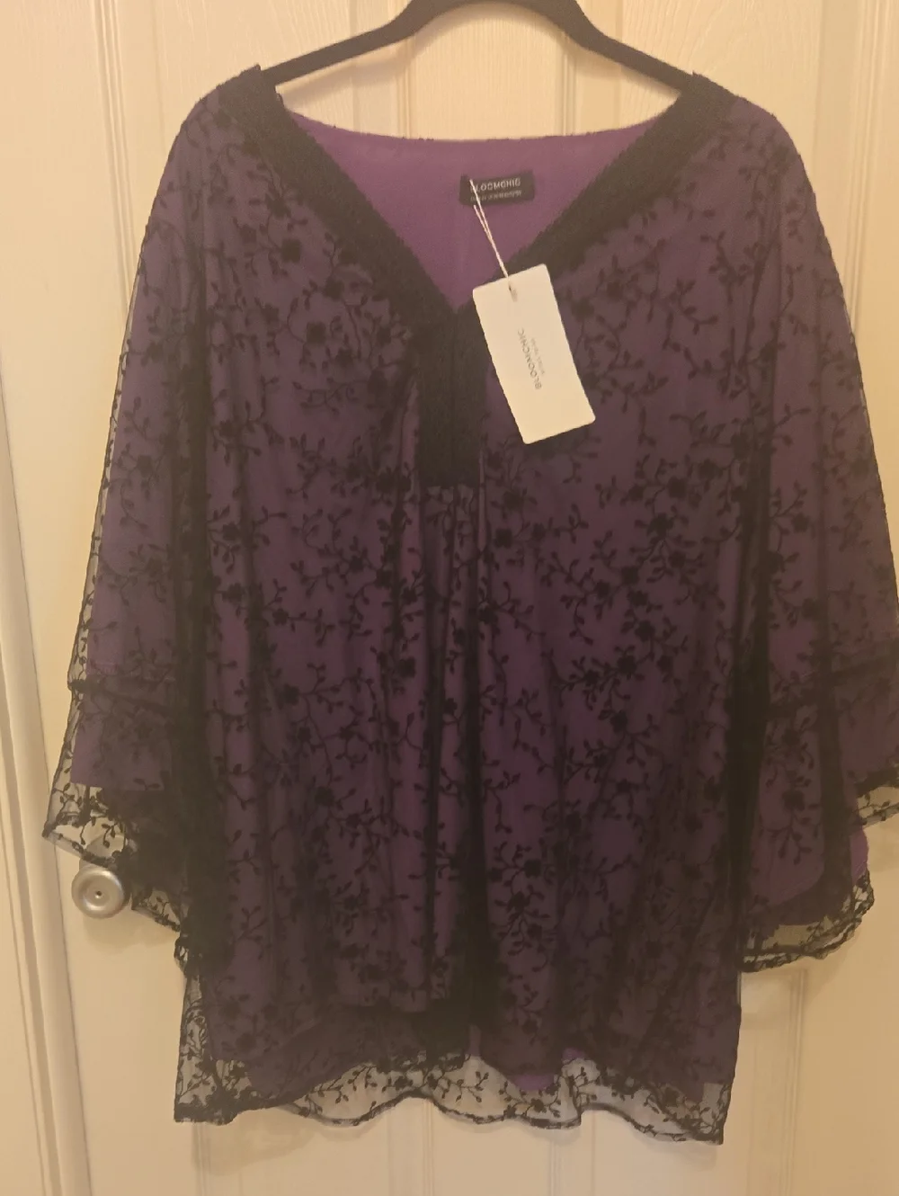 BloomChic Purple and Black Lace Overlay Women's Top, Plus Size, Sheer w/lining. - Picture 1 of 9